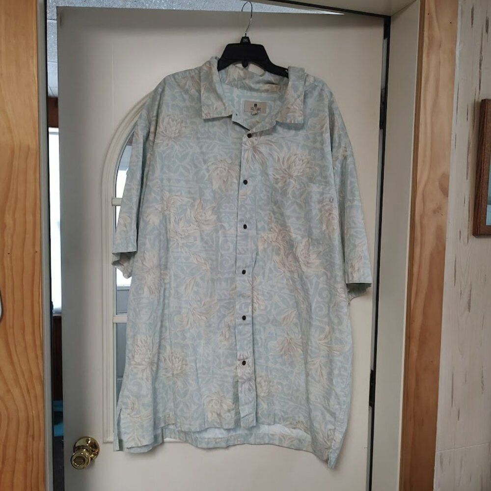 Solitude Light Blue Flowered Short Sleeve Button Down Shirt Size Men's 3X